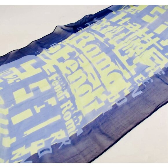 FENDI Women’s Navy Floral Logo Hydrangea Silk Scarf Authentic - Picture 4 of 8